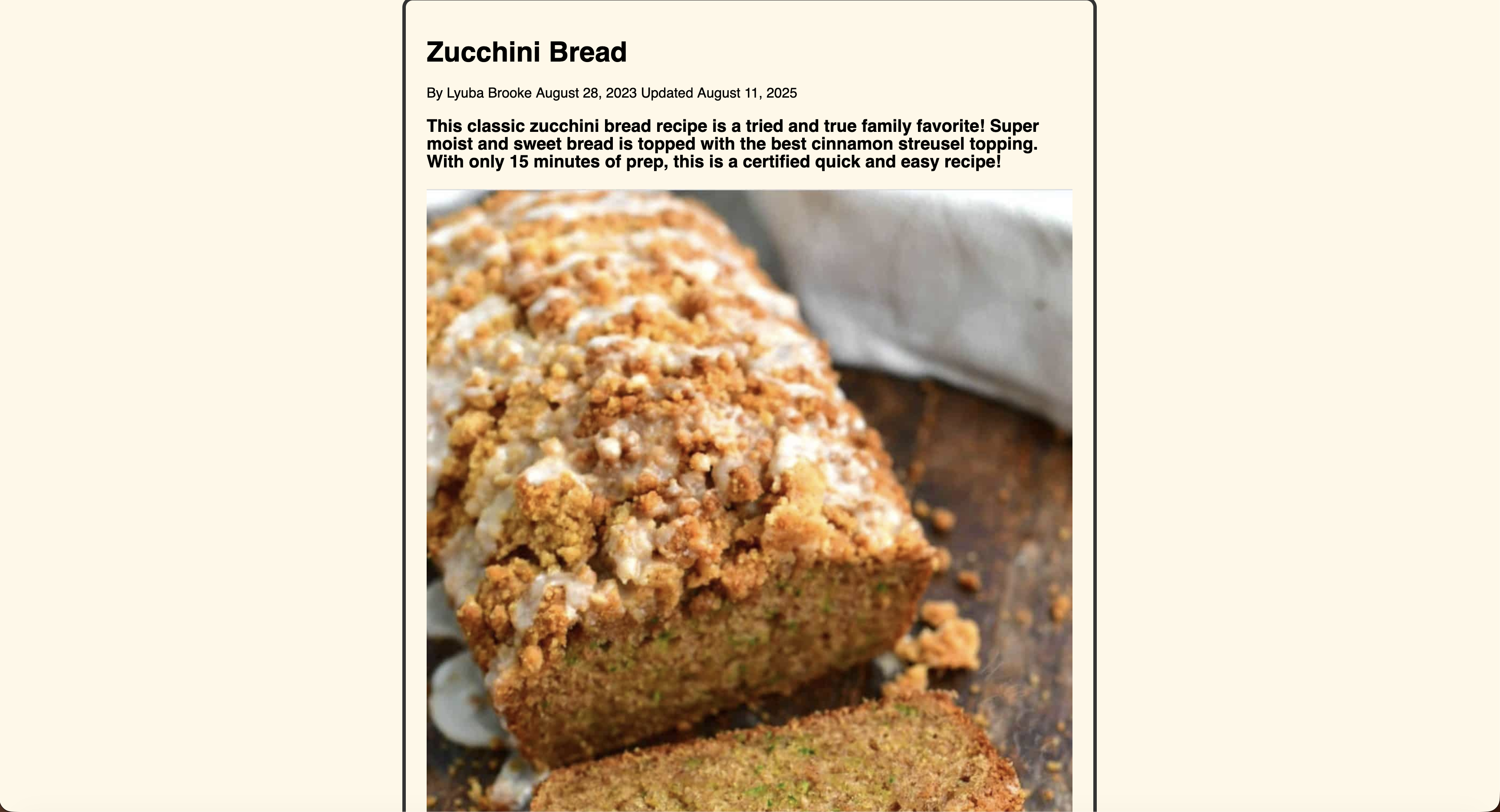 Screenshot of recipe page project